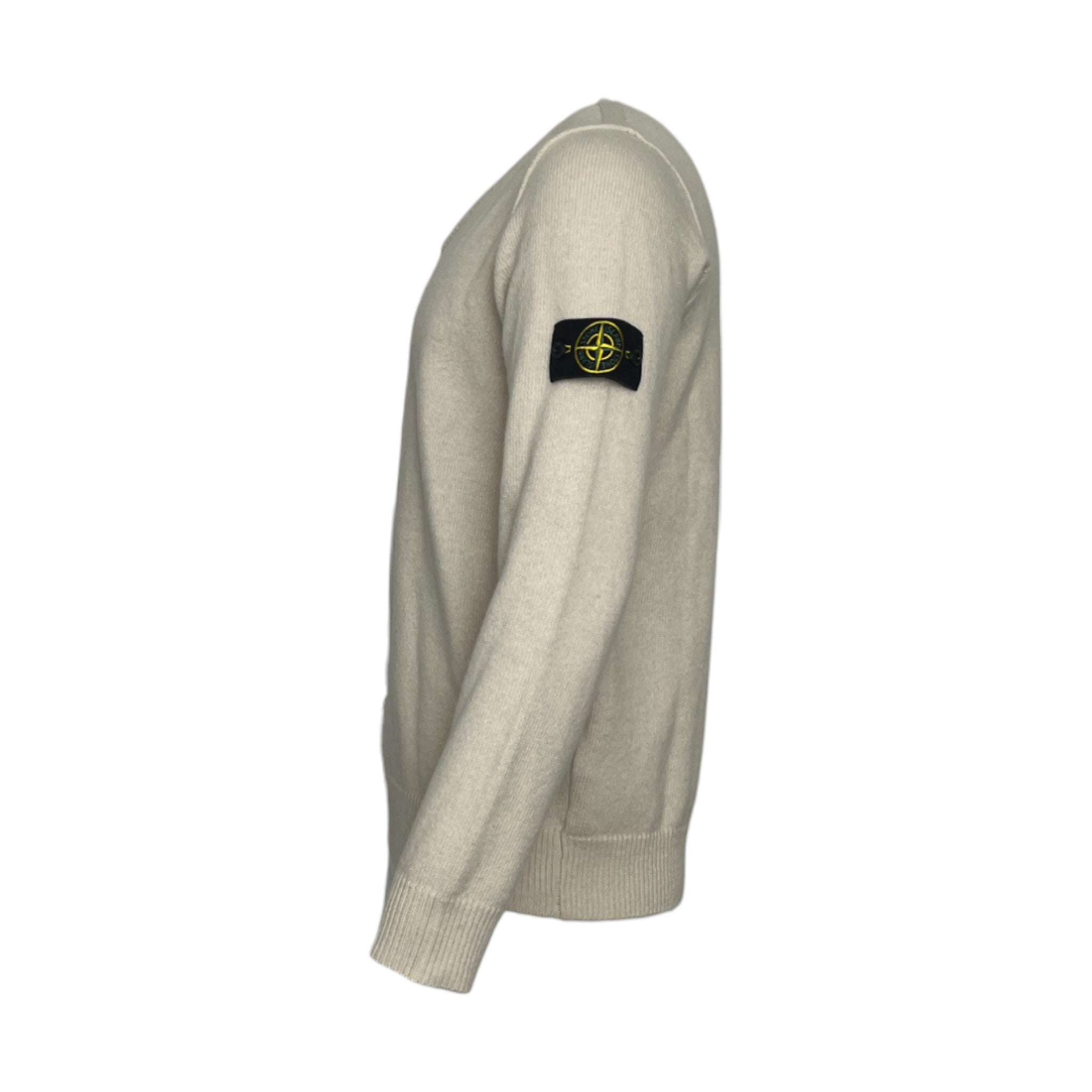 Stone Island Cream Knitted V-Neck Sweatshirt