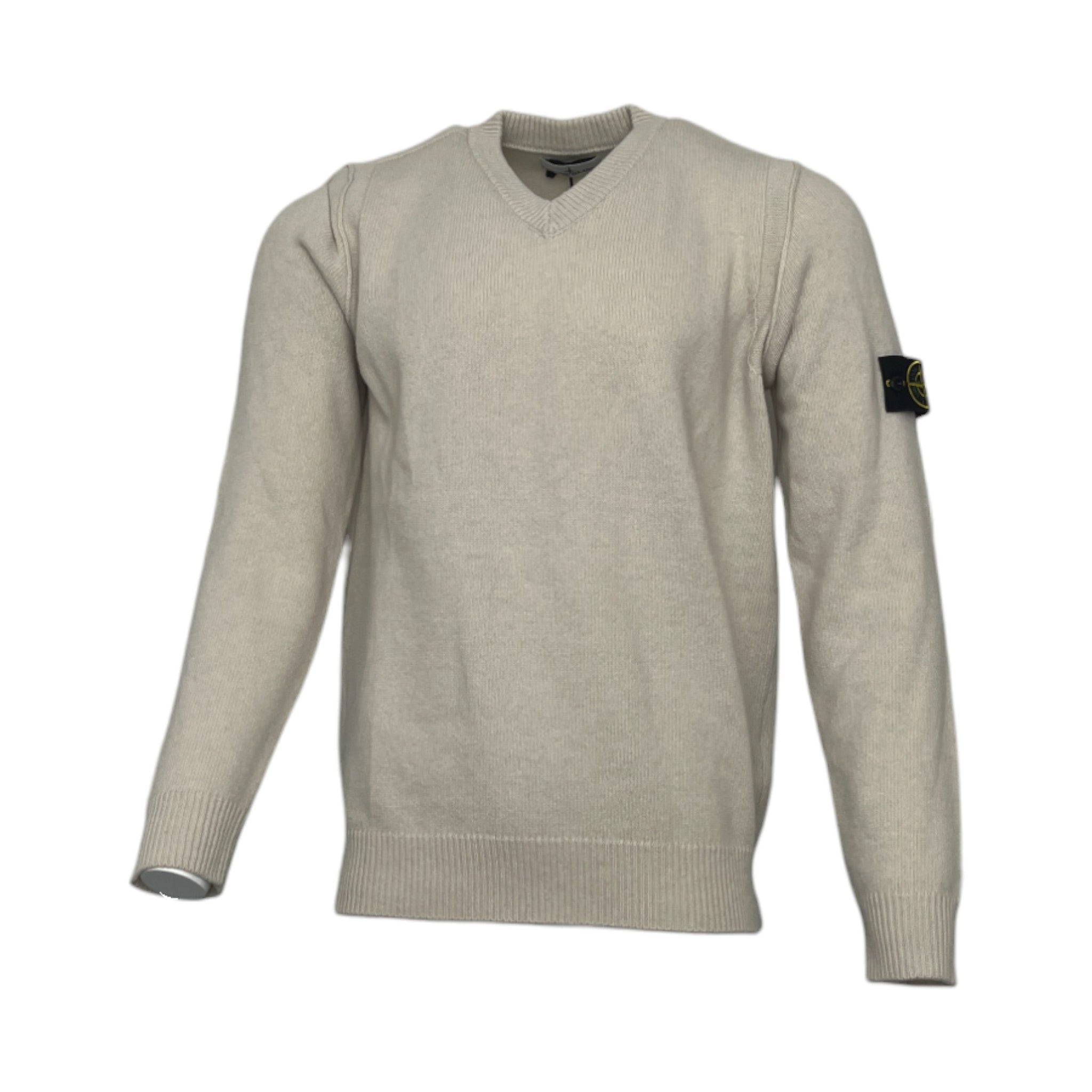 Stone Island Cream Knitted V-Neck Sweatshirt